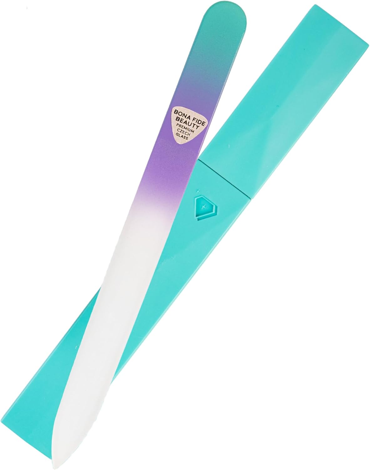 Glass Nail File with Case, Czech Glass Fingernail Files, Manicure Nail File for Natural Nails, Expert Precision Filing + Smooth Finish - Bona Fide Beauty Premium Nail Filer (Pastel Aqua Violet)