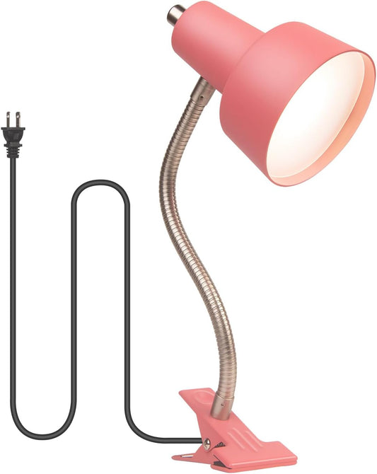 HonoDing Energetic Clip on Lamp for Bed, Non-Dimmable Reading Light for Bed and Desk, 4000K Cool White, 3.5W 240 LM Flexible Gooseneck lamp, Eye Protection (Pink)