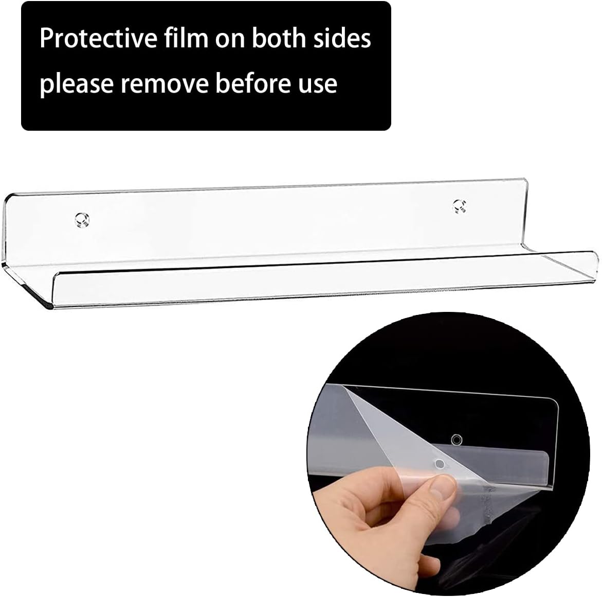 Acrylic Floating Wall Ledge Shelf, Clear Bathroom Storage Shelves Display,Acrylic 15" Invisible Bookshelf (2pack)