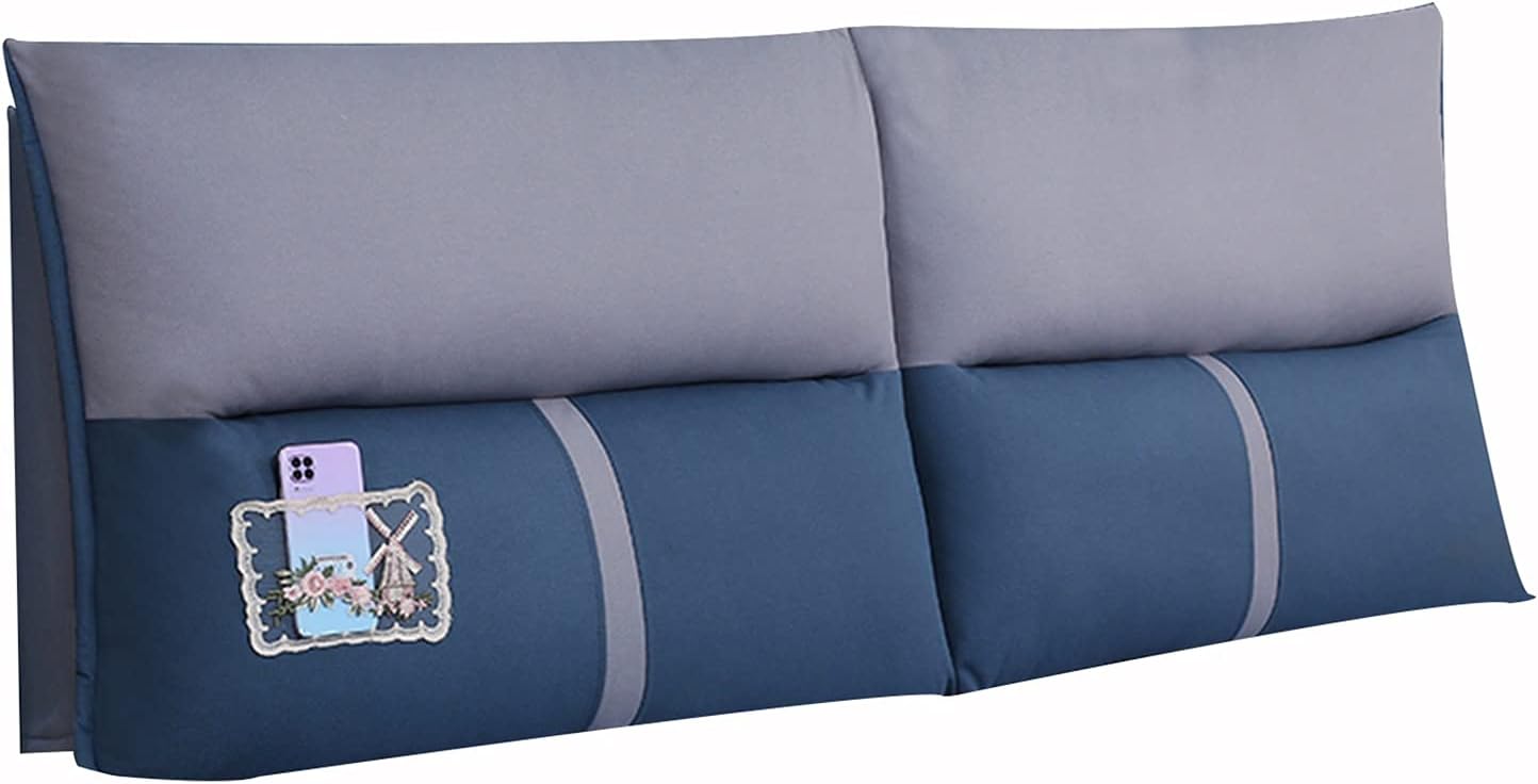 Headboard Bed Backrest Cushion Lumbar Support Cushions Reading Pillows Rectangular Bed for Twin Full Bueen and King Sizes 5 Colour 5 Size (Colour : (Blue+Gray) Size : 90 x 60 x 13 cm (Blue+Gray) 120 x