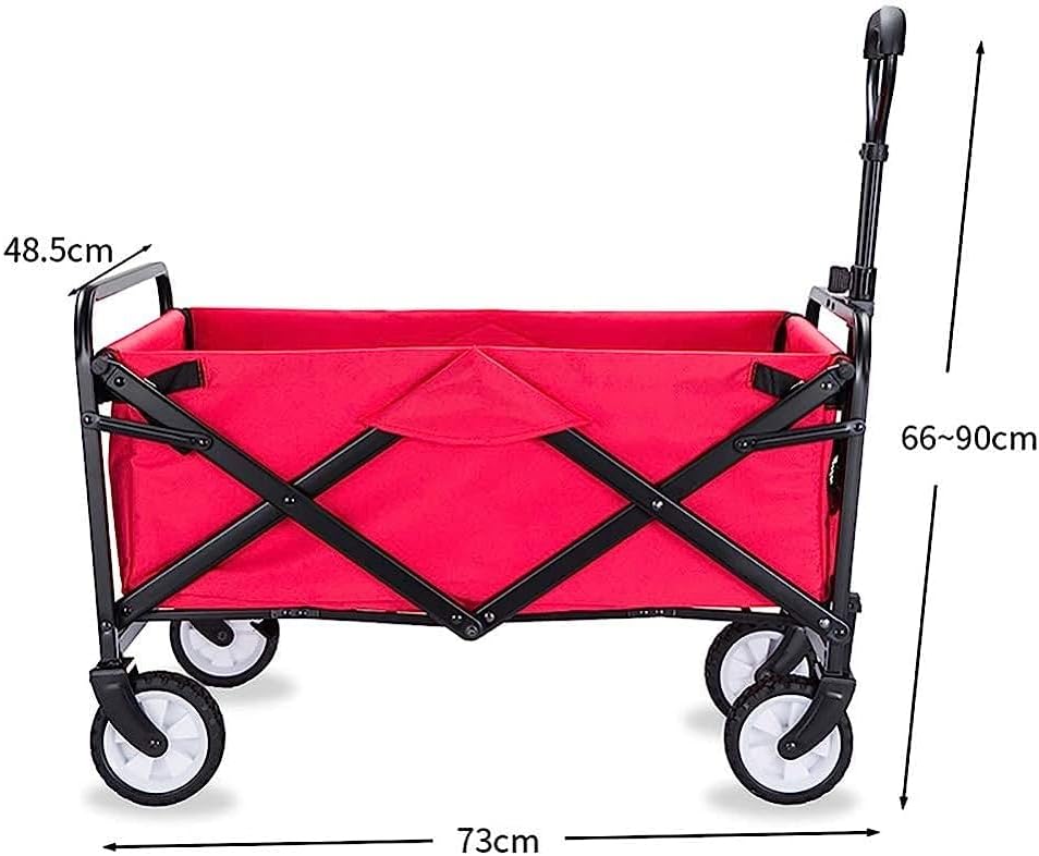 Handcart, Garden Trolley Foldable Cart Heavy Duty Festival Trolley Pull Wagon Truck Transport Cart with Brake Wheels,60 Kg /132 Pounds Capacity/C:Red