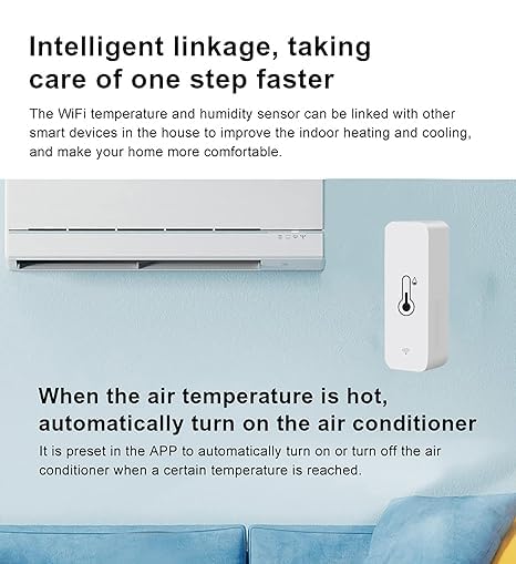 WiFi Smart Temperature and Humidity Monitor Sensor Compatible with Alexa,Google Assistant. with App Alert, for Home Pet Greenhouse.