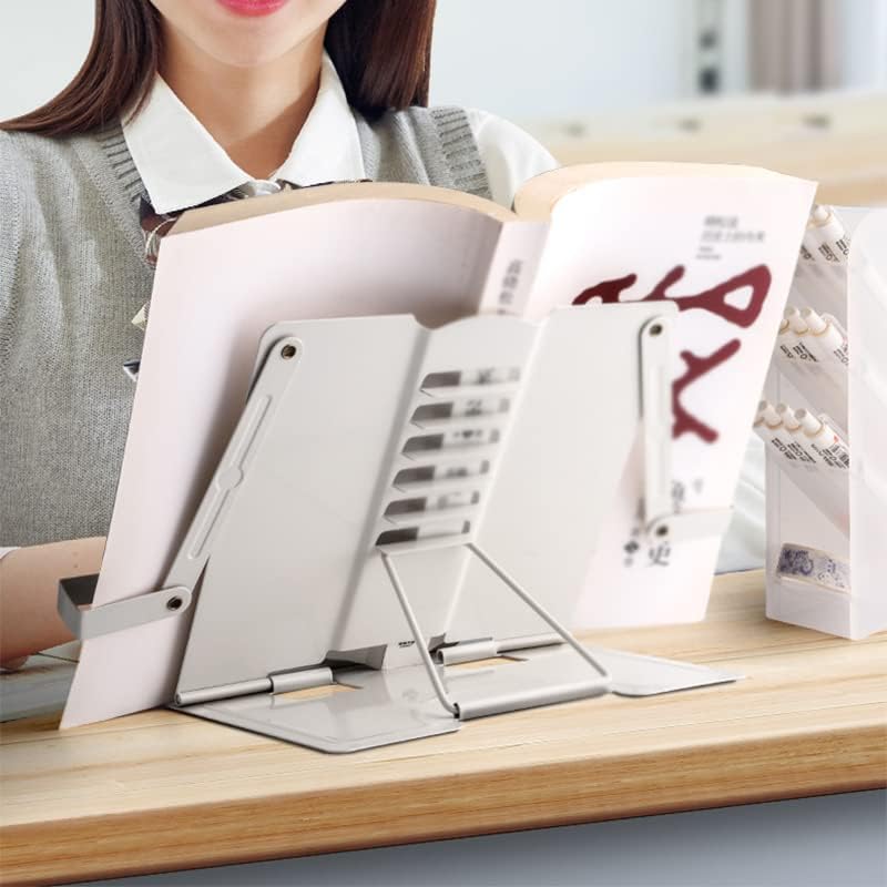 Book Stand Adjustable Portable Metal Reading Holder Support Document Shelf Tablet Music Score Recipe Stand Cookbook Simple (Bk 8.3x6.5x7.5in)