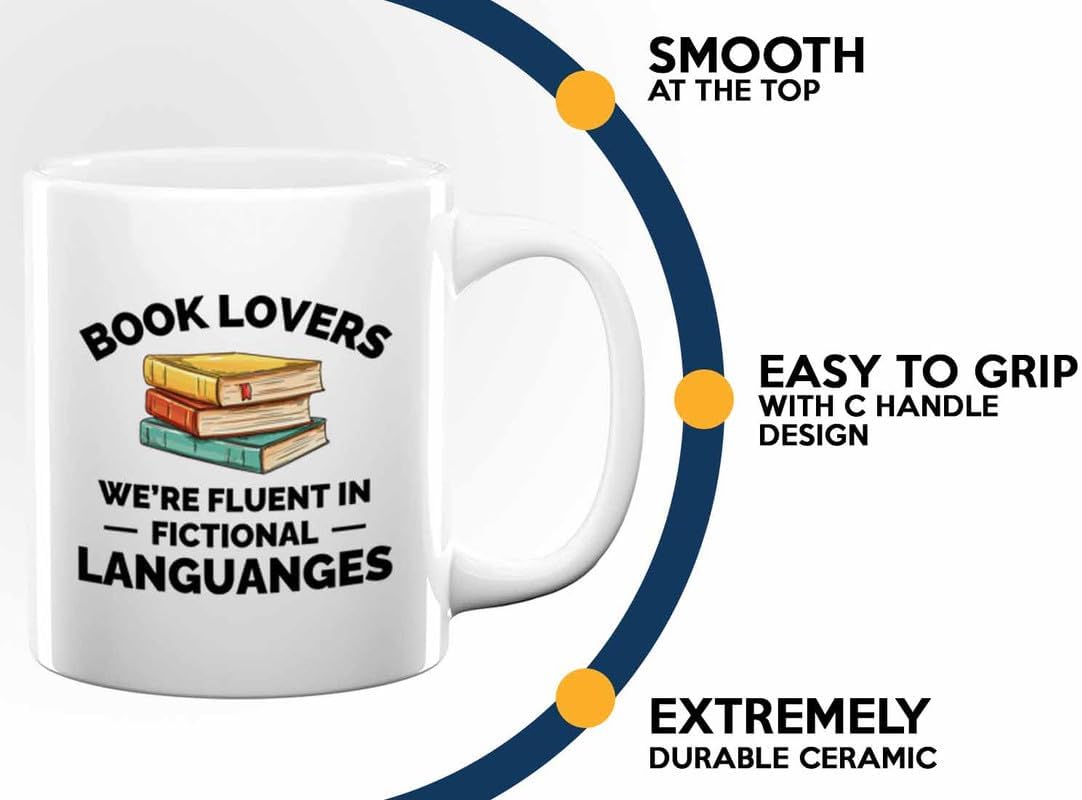 Book Lover Coffee Mug 11oz White - fluent in fictional - Gift For Poets Bookish People Bibliophile Librarian Book Club Reader