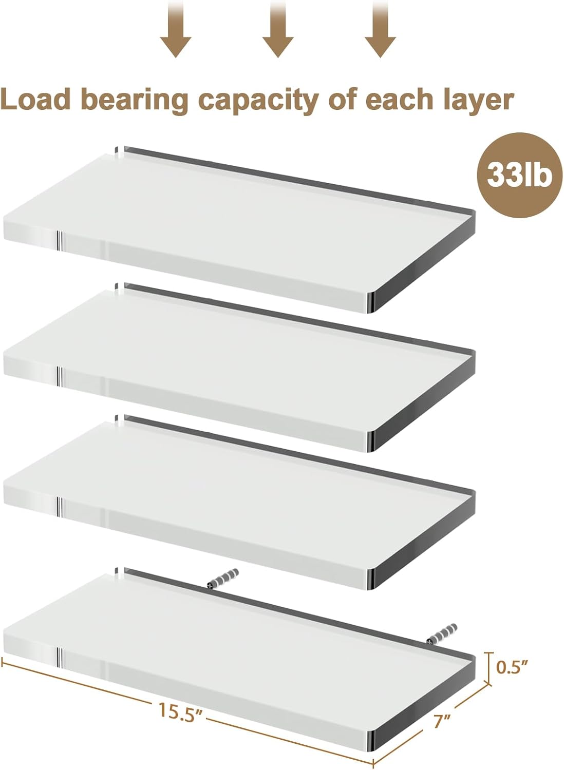 4 Tier Acrylic Floating Shelves for Wall 15.5 Inch Clear Invisible Storage Set Wall Mounted Organizer for Bathroom Kitchen Living Room Bedroom Holds 15lbs