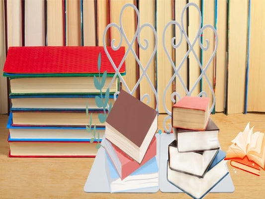 Luxury Bookends, Retro Organizer Stand, Desk Holder School Liberary Bookshelf Decorative Bookends w/Padding Metal Book Ends (Set of2) White