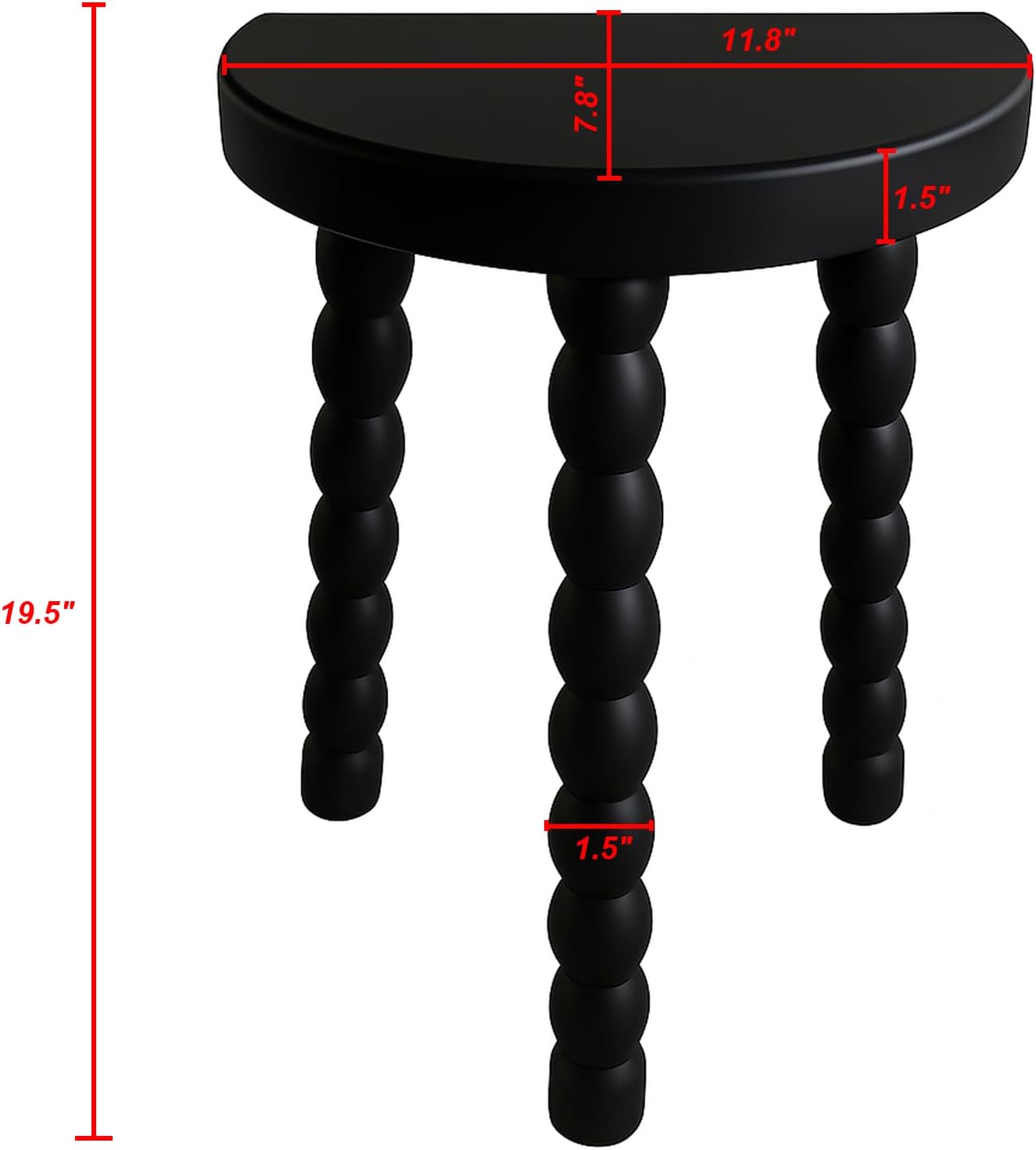 Wooden Bobbin Side Table - Plant Stand - Half Round Table - Wooden Accent Stool- Minimalist Decorative Table for Bedroom, Hallway, Living Room (1, Black)