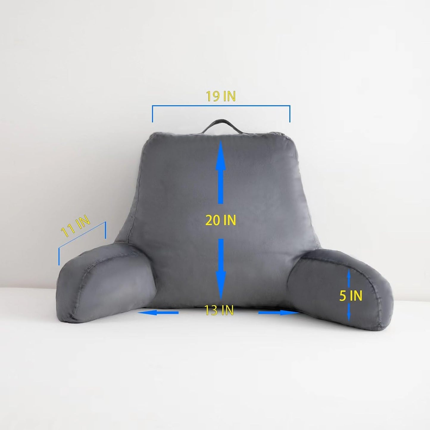 Reading Pillow Bed Adult Large,Back Rest Pillow with Arms, Pockets and Washable Cover,Reading & Rest Pillows Grey Back Pillow for Bed(Grey)