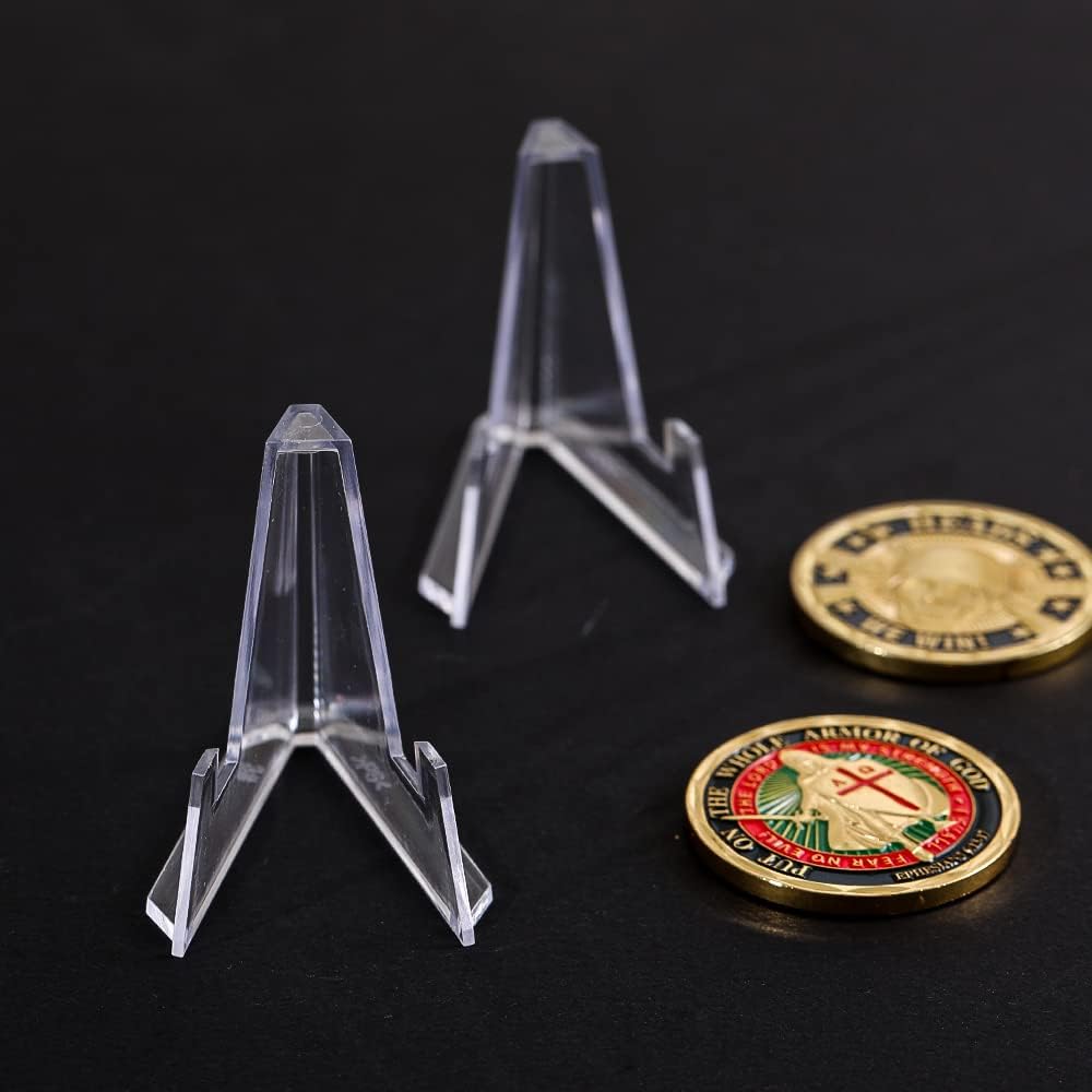 Clear Coin Display Stand - Plastic Mini easel holder - Acrylic Stands for display Air-Tite Coins | Card | Pocket Watches | Capsules | Challenge Medals | Casino Chips - 2.25 Inch Tall (20 Pieces)