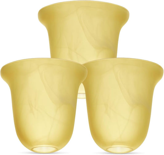LIGHTACCENTS Alabaster Glass Pendant Light Shade - Farmhouse Style Chandelier Shades, 6"x6", Socket Nut Compatible - Upgrade Pendants, Wall Vanitie, Table Lamps -3-Pack
