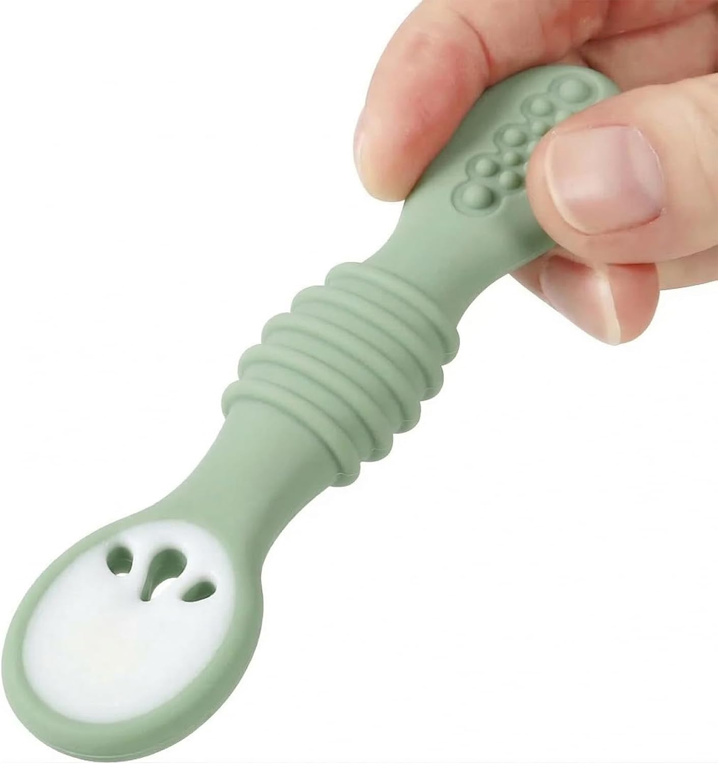 PandaEar 6 Pack Silicone Baby Spoons for Baby Led Weaning, First Stage Baby Toddler Self Feeding Utensils 6+ Months (Blue Green Beige)