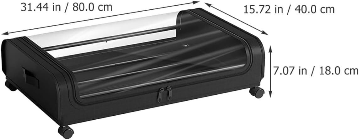 PRETYZOOM Bed Organizer Storage Box with Wheels, Lid, Black Plastic Sturdy Multi-functional Bedroom Storage Cart for Clothes and Books Dustproof