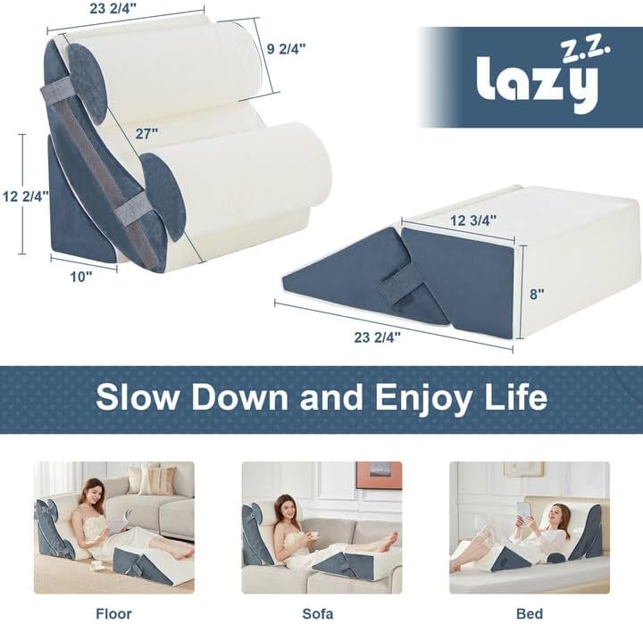 6pcs Orthopedic Bed Wedge Pillow Set, Memory Foam Wedge Pillow for Sleeping, Knee, Lumbar and Back Pain Relief Adjustable Bed Pillow - Acid Reflux, Anti Snoring & GERD Sleeping, Grey