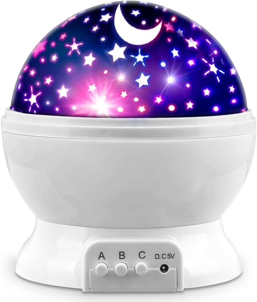 Star Projector Night Lights for Kids, Fun Gifts for 1-4-6-14 Year Old Girl and Boy, Projection Lamp for Kids Bedroom Ceiling, Stars and Moon for Child Asleep Peacefully (White)