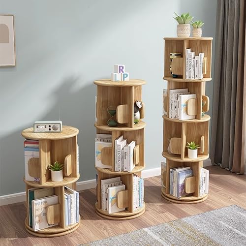 360° Rotating Wooden Bookshelf, Space-Saving Corner Bookcase for Small Rooms, 3-Tier Solid Wood Display Rack, Floor Standing Storage Organizer (White)