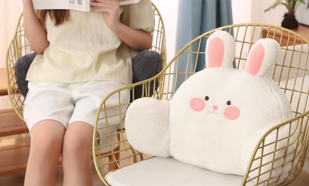 Tingting's Dream Cute Office Chair Waist Pillow Sedentary Bed Rest Reading Pillow Soft Sofa Lumbar Back Cushion Car Lumbar Pillow (White Rabbit, 60×30CM/23.6"×11.8")