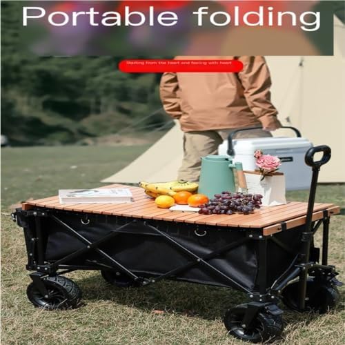 Portable Camping Cart,Outdoor Beach Trolley Cart for Camping and Picnic Folding Hand Operated Small Trailer with Egg Roll Table Ideal for Fishing and Outdoor Activities.