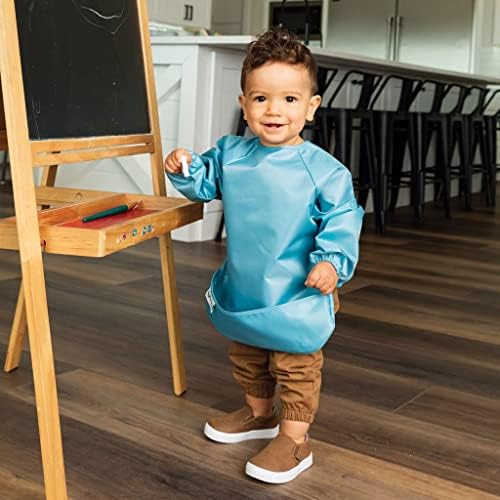 Tiny Twinkle Long Sleeve Bib for Babies & Toddlers | 2-Pack Waterproof Smock Bib for Eating | Machine Washable & Mess-Proof Feeding Essentials | Newborn Shower Gift (Slate Olive,6–24M)