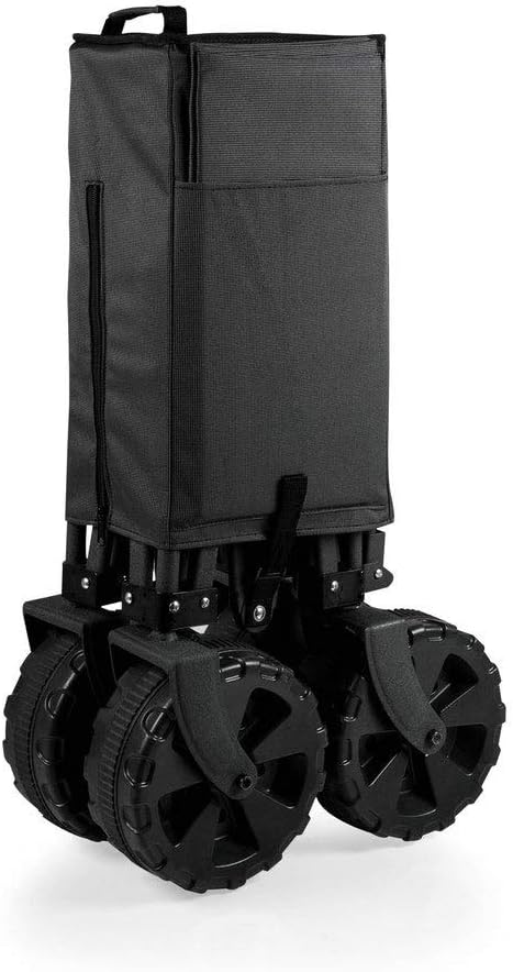 PICNIC TIME Adventure Wagon All-Terrain Folding Sport Utility Cart with Wheels, Steel Frame Collapsible Wagon for Grocery, Rolling Cart for Beach with Fitted Cover and Carry Handle, (Dark Gray)