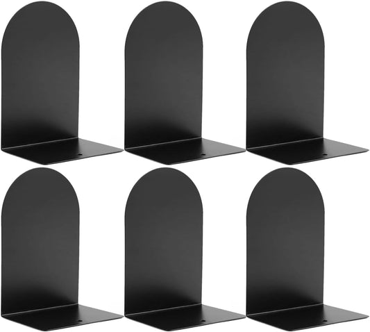 Metal Book Ends for Shelves - 6Pcs Bookends for Heavy Books Non-Skid Decorative Book Stopper to Hold Books/CDs for Home Office School and Desktop Organizer, Black