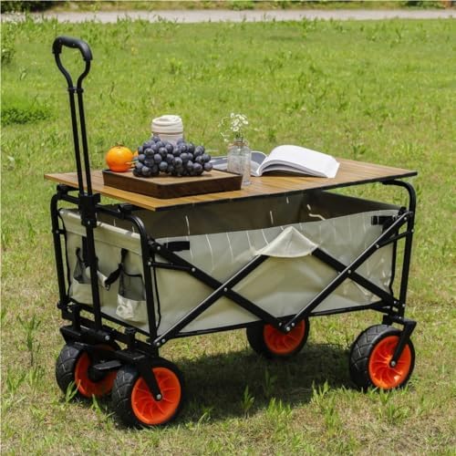 Portable Camping Cart,Outdoor Beach Trolley Cart with Table Board and Picnic Camper Portable Foldable Field Fishing Storage Cart Trailer for Camping and Outdoor Activities