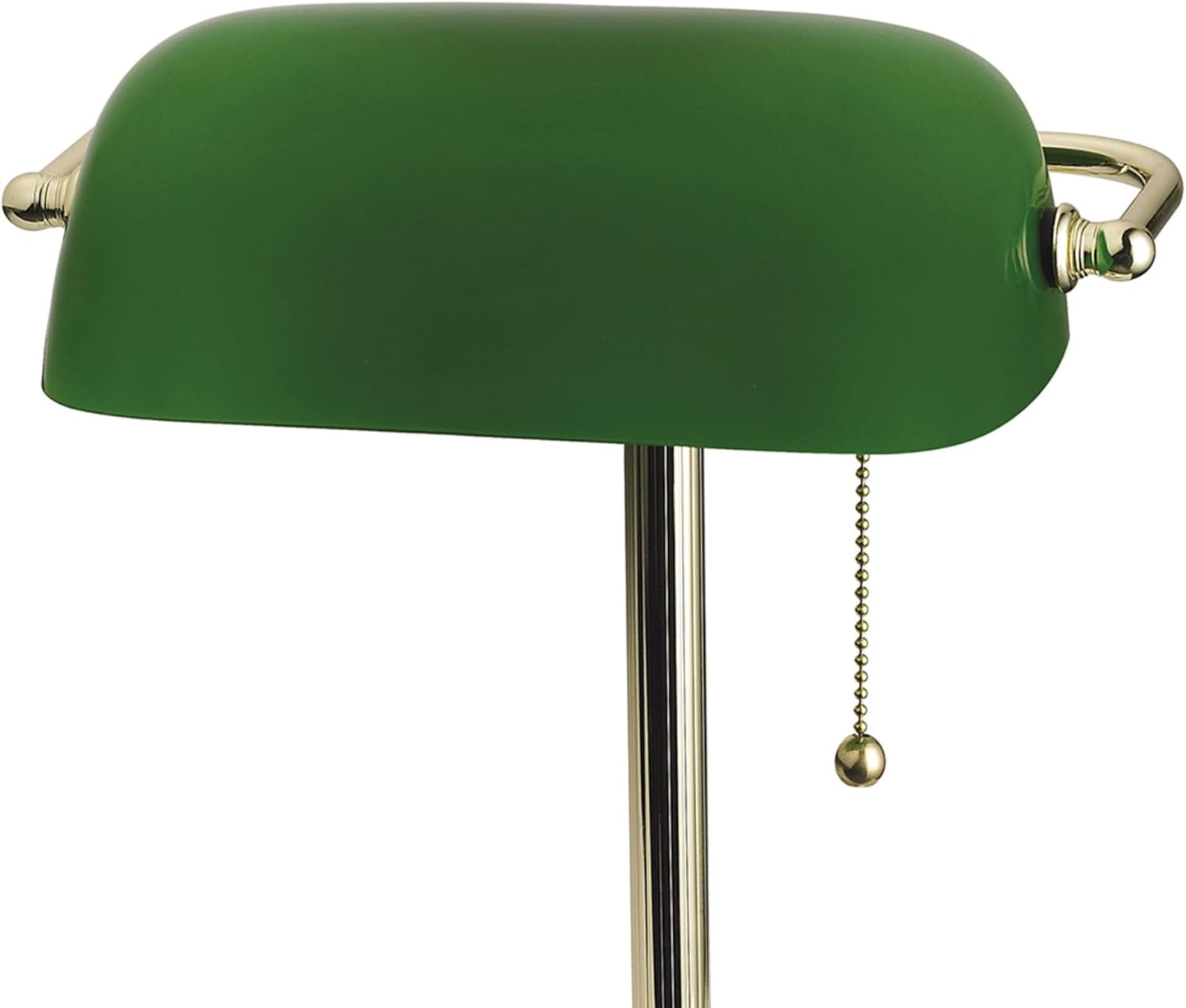 Catalina Lighting 17466-017 13.5'' Traditional Banker's Lamp Light Fixture with Green Glass Cylinder Shade for Office, Library, Living Room, or Dorm, Polished Brass