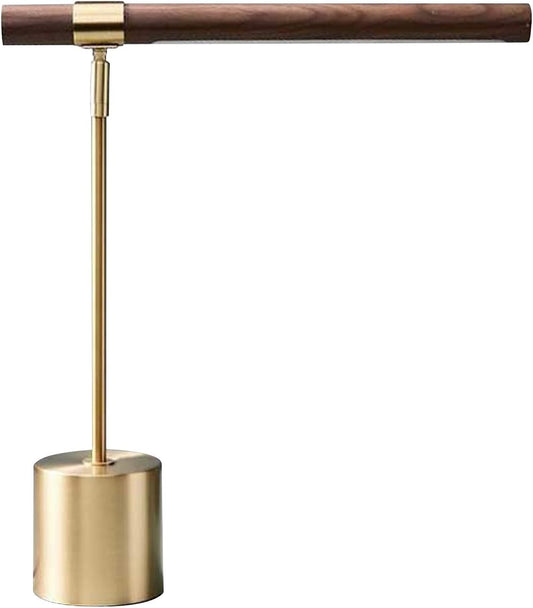 Modern Banker Slim Table Lamp - LED Desk Light - Wood Brass Lamp - Adjustable Table Lamp - Mid Century Desk Lamp for Home, Bedside, Office - Steampunk MCM Mid Modern Century