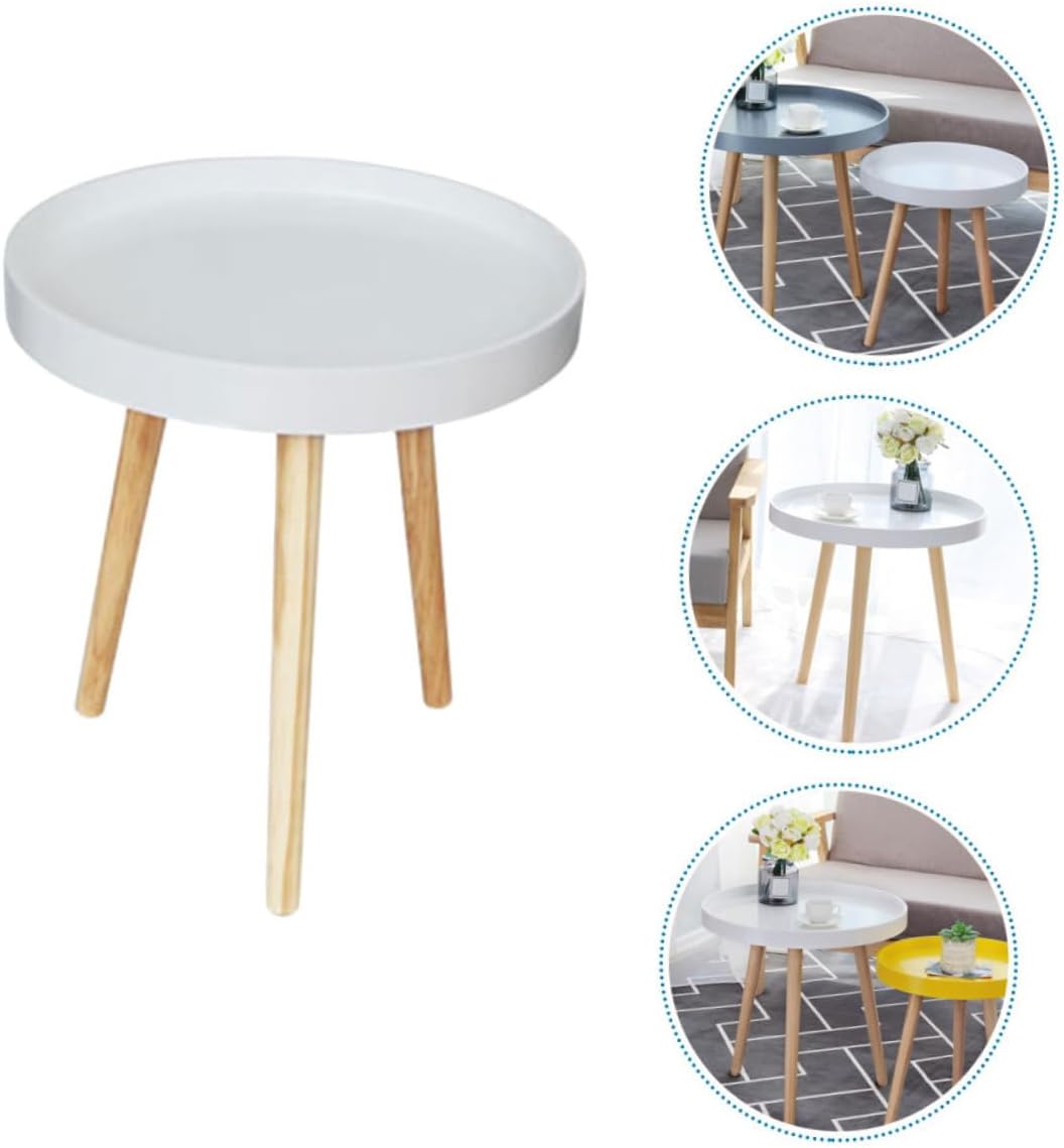 PRETYZOOM Modern Mini Round Sofa Side Table, Small White Scandinavian Tea Table for Living Room and Bedroom Corner Use