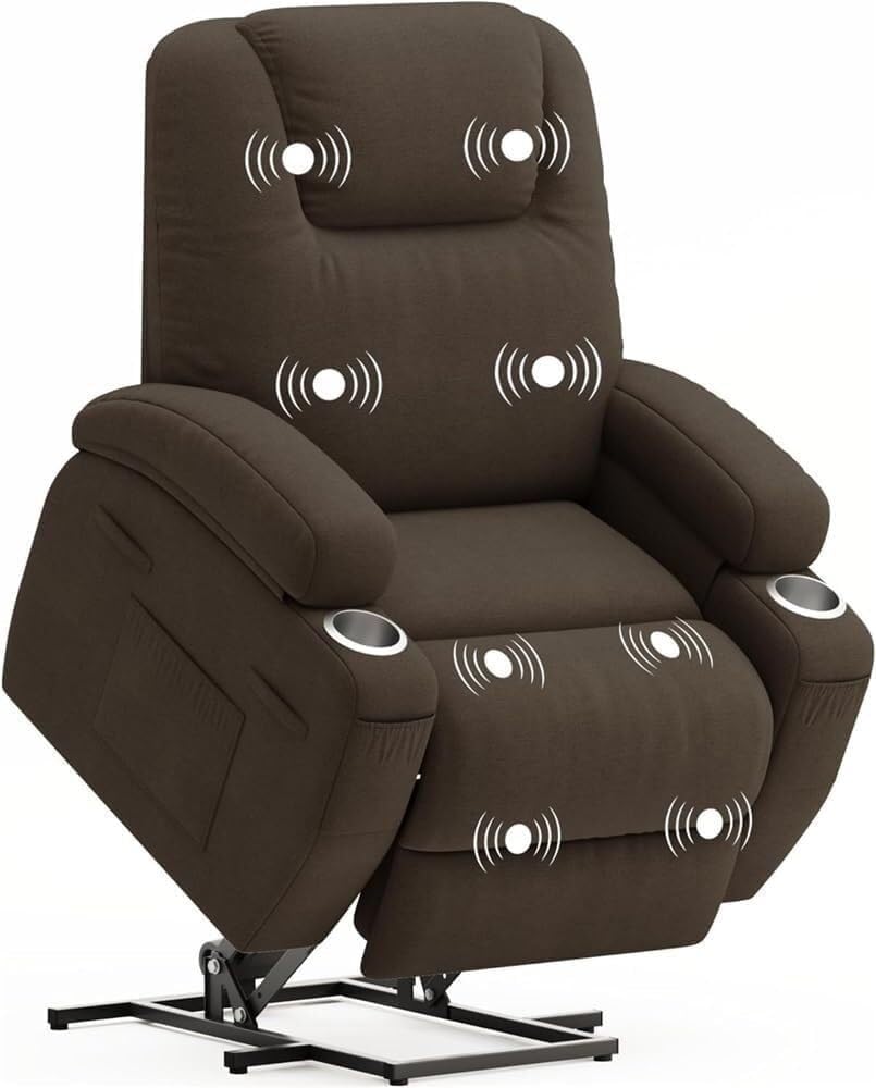 Fabric Electric Lift Recliner Sofa for Seniors Adjustable Power Recliner with Heat & Massage, Dual Cup Holders, Side Storage Pockets, USB Charging, Ergonomic Chair for Bedroom or Living Room