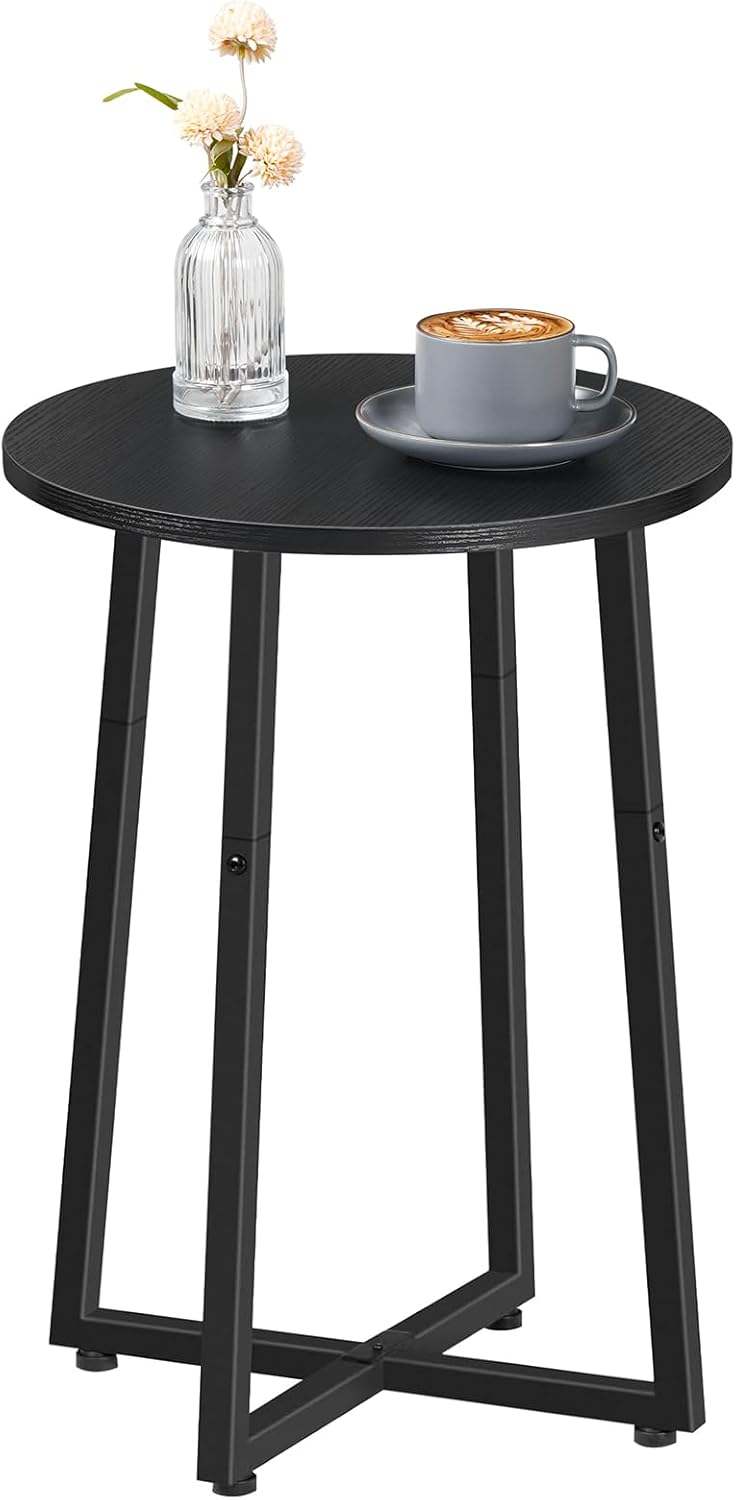 HOOBRO Side Table, Round End Accent Table with Sturdy Metal Pedestal, 15.7" Round Nightstand, for Living Room, Bedroom, Balcony, Office, Black BB95BZ01