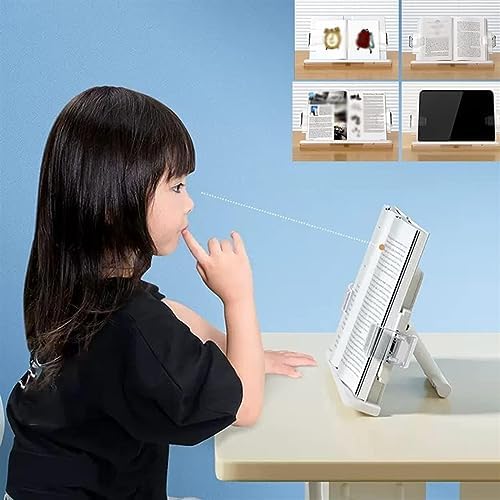Book Stand Holder White Large Portable Adjustable Reading Textbook Recipe Stand with Paper Clips for Home Office Laptop Cookbook Desktop Documents Tablets (White) (White)