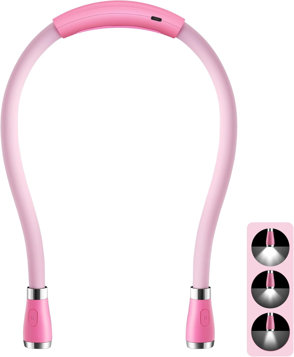 Neck Book Light, LED Reading Lamp, USB-C Rechargeable, Hands Free, 4 LED Bulbs, 4 Adjustable Brightness, for Reading in Bed or Reading in Car Lamp (Pink)