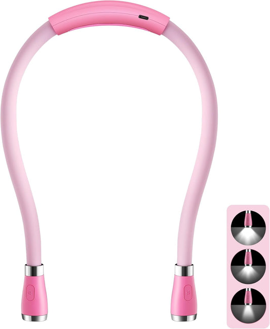 Neck Book Light, LED Reading Lamp, USB-C Rechargeable, Hands Free, 4 LED Bulbs, 4 Adjustable Brightness, for Reading in Bed or Reading in Car Lamp (Pink)