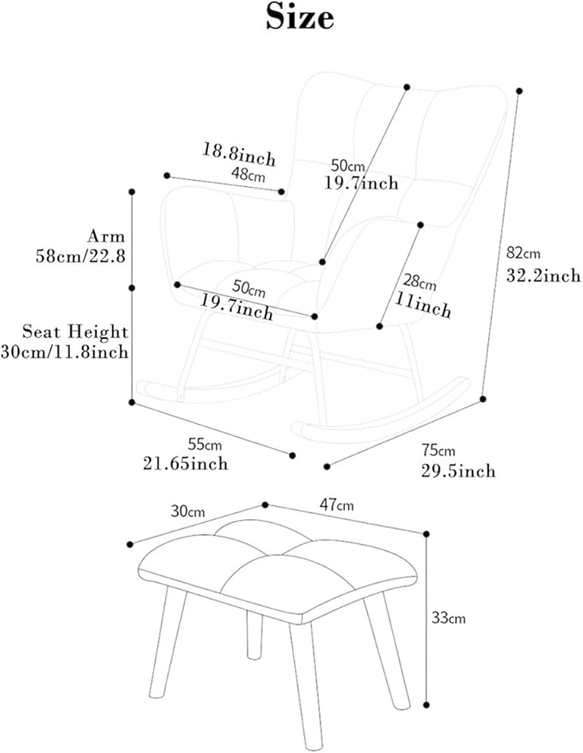 LSLYTQ Fabric Armchair with Footstool - Rocking Chair, Rocking Chair for Mid Century Living Room, Leisure Sofa Side Chair - Sledge