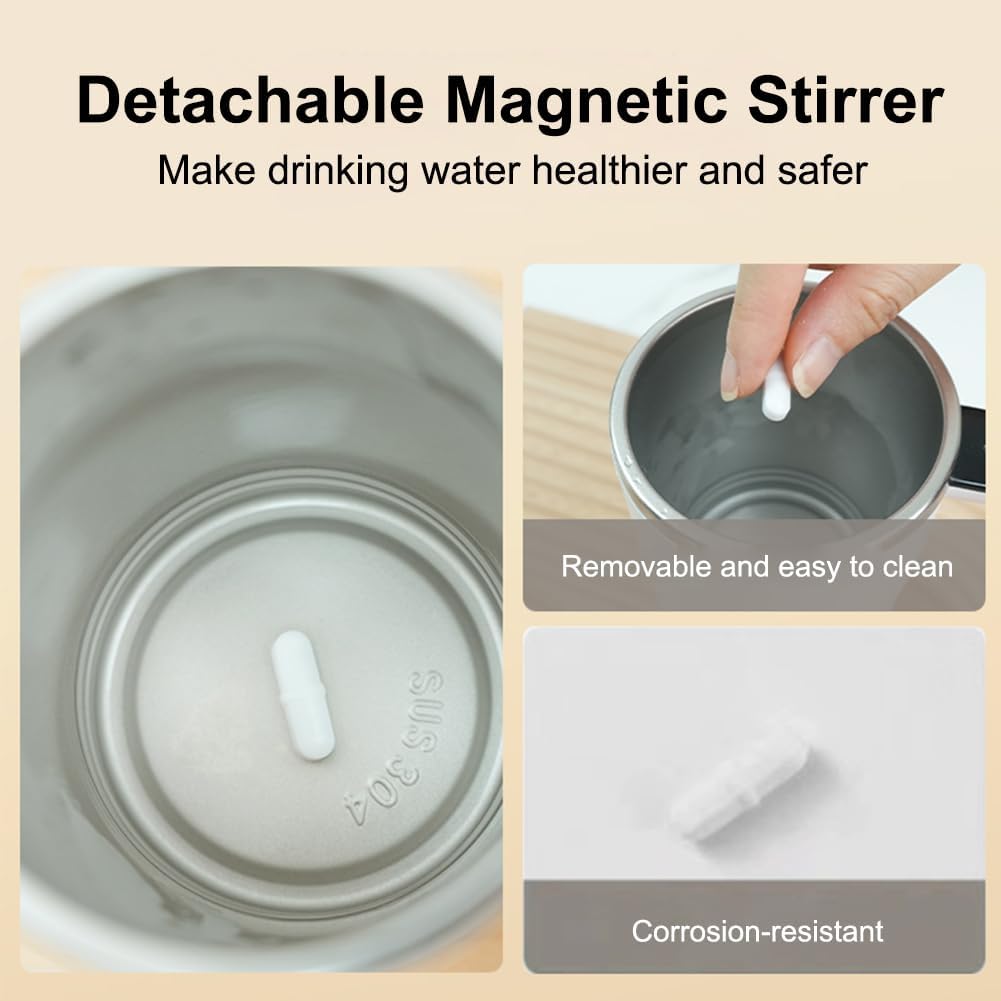 Self-stirring Coffee Mug Magnetic Stirring Cup Drink Stirrer Rechargeable Automatic Mixing Cup w/LCD Thermometer for Coffee Tea Hot Chocolate (White, 13 oz)
