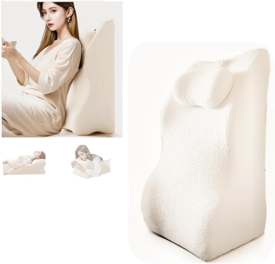 Reading Pillow for Bed Adult, Back Pillow for Bed Sitting Up, Back and Leg Pain Relief Acid Reflux, Back Support Pillow with Adjustable Headrest，Memory Foam Pillows for Abdomen, Exchangeable Cover