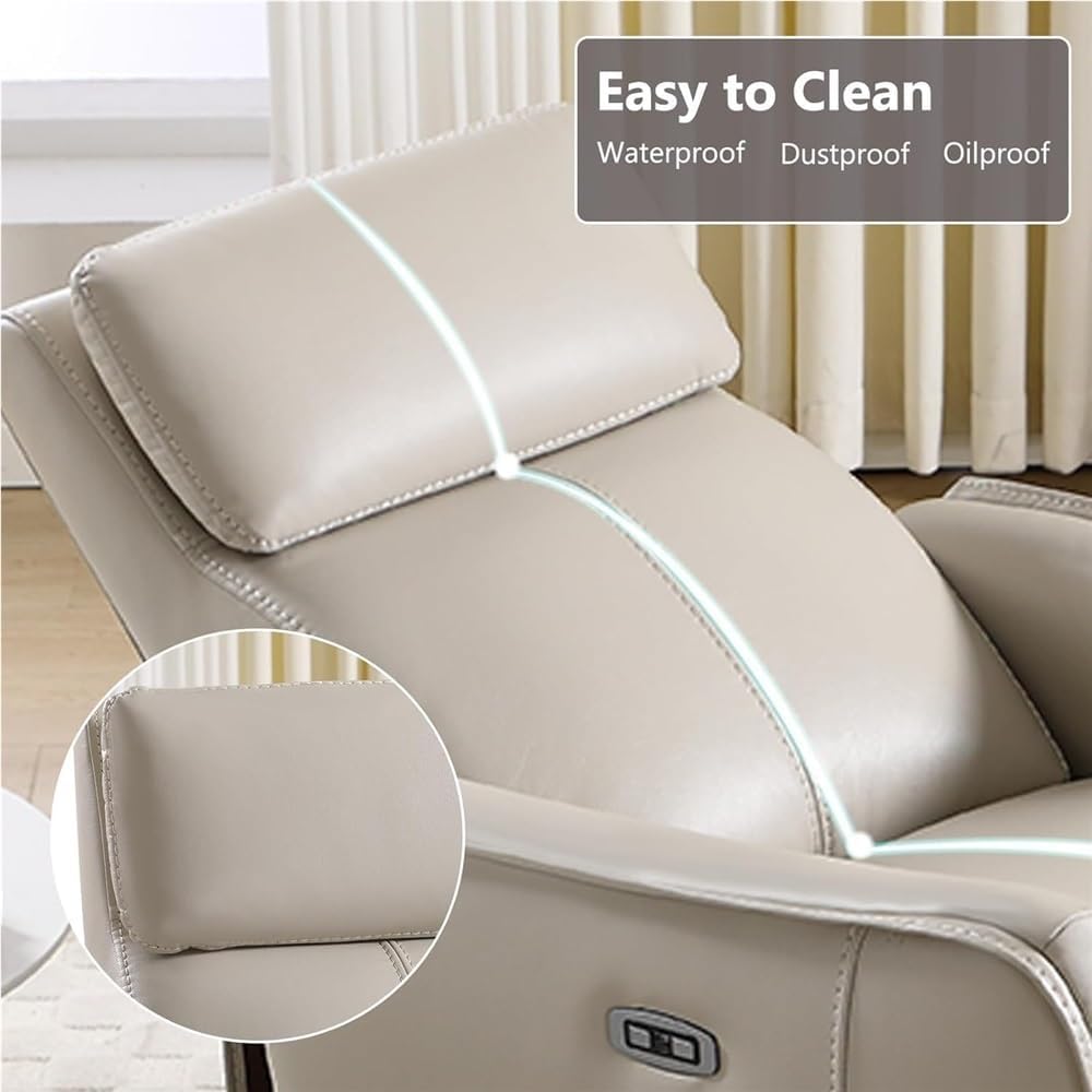 Comfortable Electric Reclining Glider Chair with Breathable Leather, USB Charging Port & Swivel Rocker Ergonomic Nursery, Living Room & Home Office Recliner for Adults