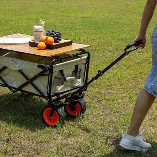 Portable Camping Cart,Outdoor Beach Trolley Cart with Table Board and Picnic Camper Portable Foldable Field Fishing Storage Cart Trailer for Camping and Outdoor Activities