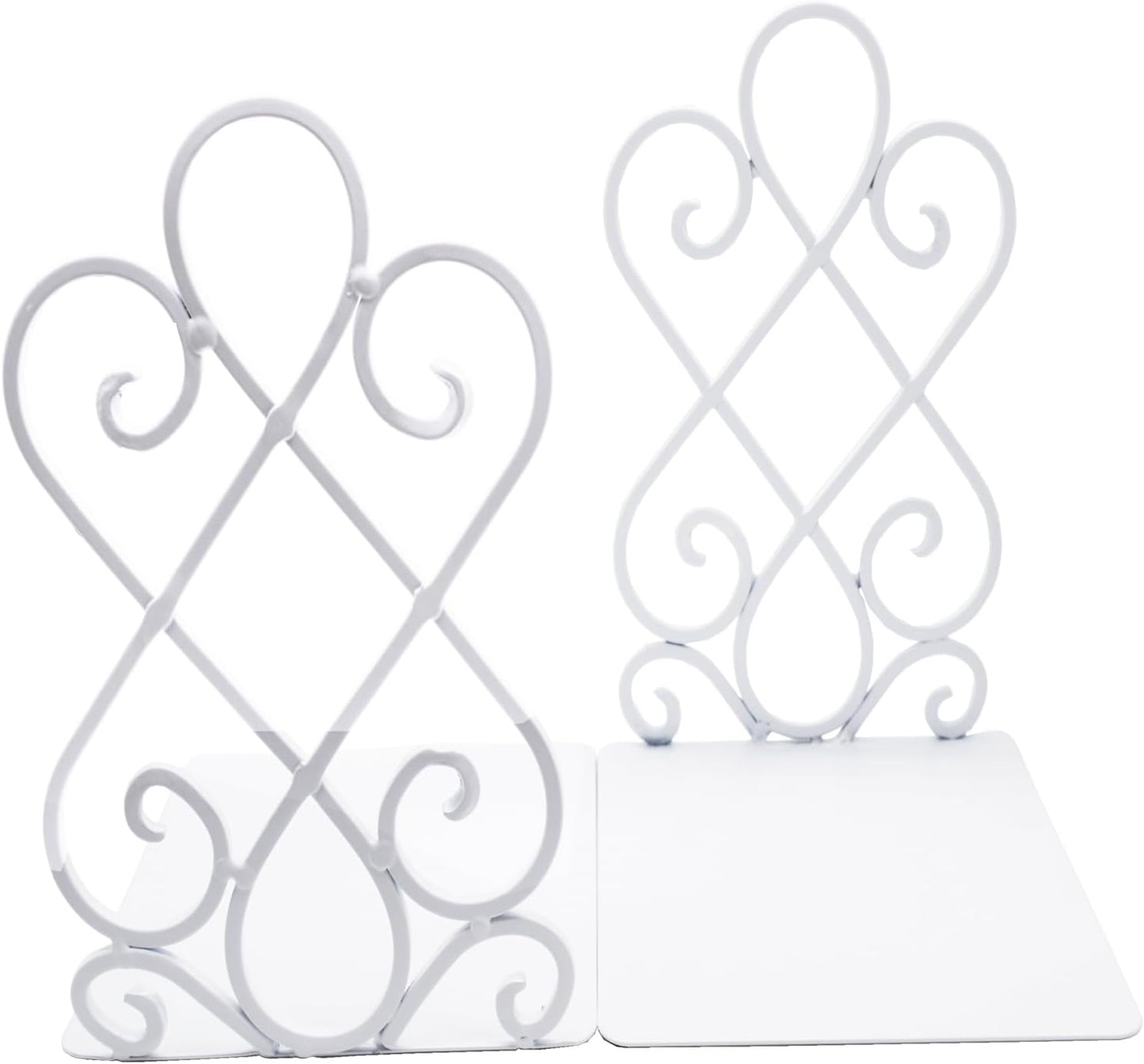 Luxury Bookends, Retro Organizer Stand, Desk Holder School Liberary Bookshelf Decorative Bookends w/Padding Metal Book Ends (Set of2) White