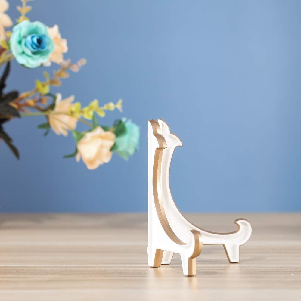 Artliving 2 Pack 5inch White Gold Thicken Acrylic Easels Display Stand Plate Stand Holder display Pictures Frame ,Decorative Plates, and Artworks