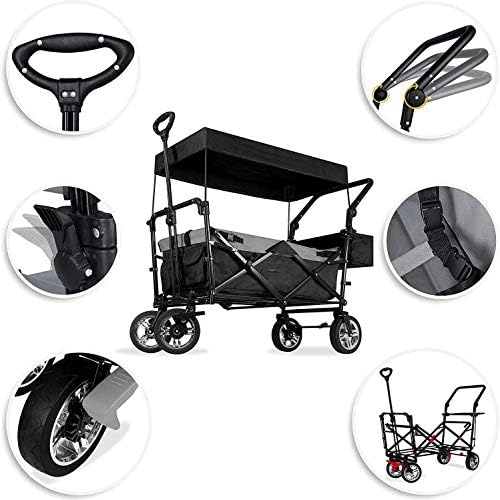 Generic Outdoor Wagon, with Removable Canopy, Portable Foldiwagon, 600D Oxcloth/Black/a