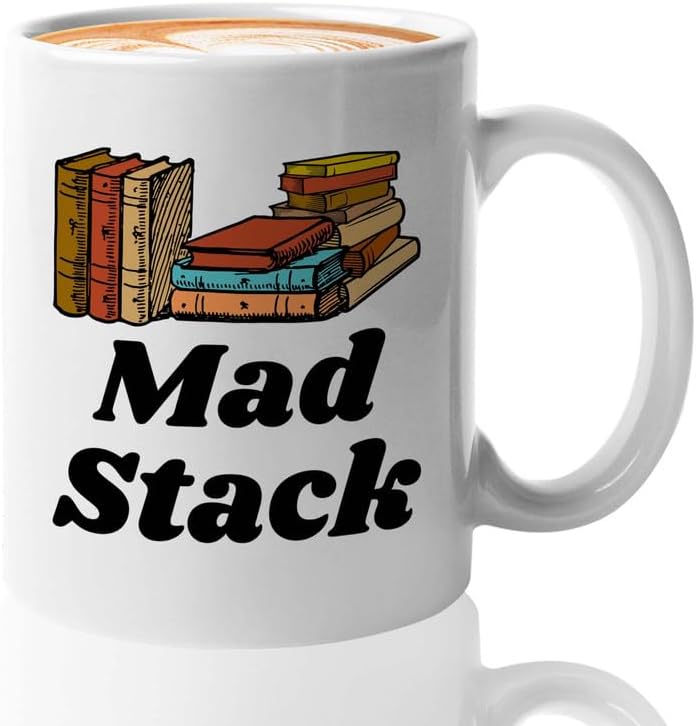 Reading Coffee Mug 11oz White - Mad Stack - Reader Gift Bookworm Owl Lover Cat Lover Book Lover Novelist Librarian Writer