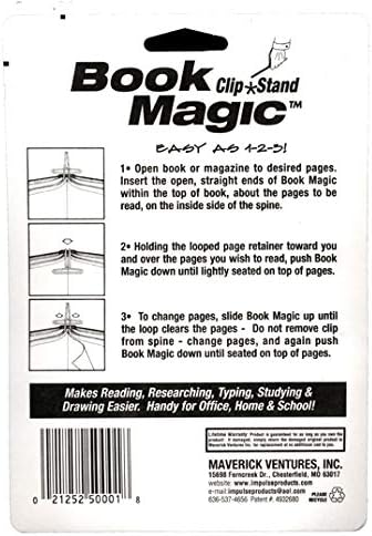 Book Magic Book Clip and Stand (Black), Portable, Metal Clip Holds Books Upright, for Reading, for Book Lovers, Made in USA