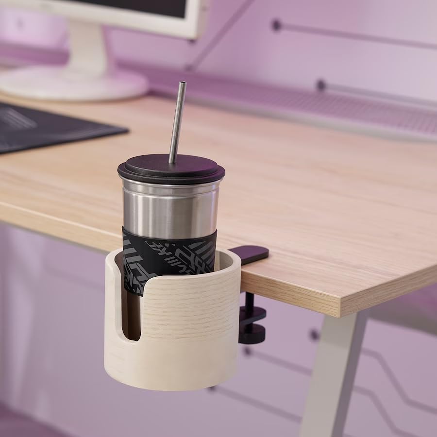Desk Cup Holder 1Pack (Ash), Table Edge Clamp Cup Holder for Home Office Desk, Gaming Desk Accessories, Computer Desk Accessories, Anti-Spill Cup Holder