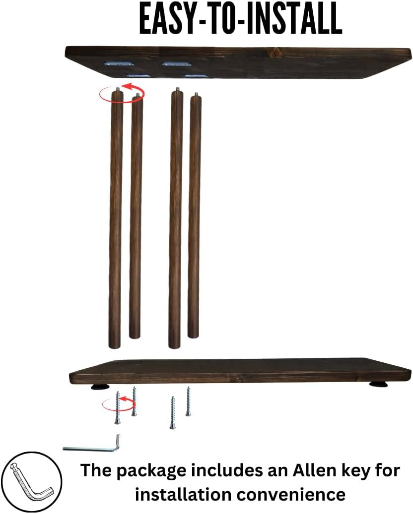 C-Shaped Solid Wood End Table, Side Table for Couches, Sofa Tables Slide Under Couch for Living Room, Over Couch TV Tray Table for Small Spaces Style Wooden (Dark Walnut, Medium)