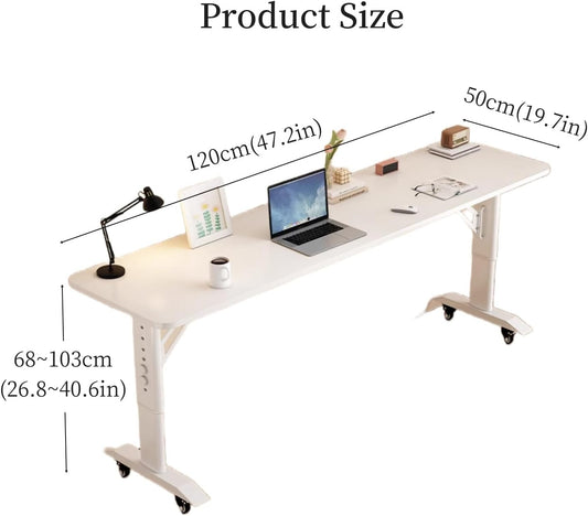 Adjustable Height Bed Desk with WheelsMobile Overbed Table Solid Wood Computer Table for Bed Versatile Over The Bed Desk Portable Bedside Workstation