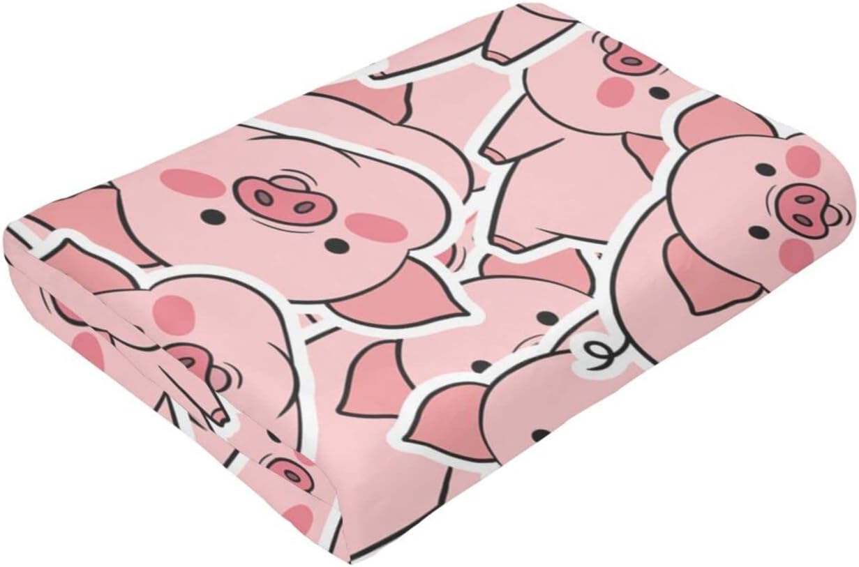 Cartoon Pink Pig Blanket Plush Lightweight Soft Flannel Fleece Throw Blankets Bedding for Bed Sofa Couch Living Room 50"x40"