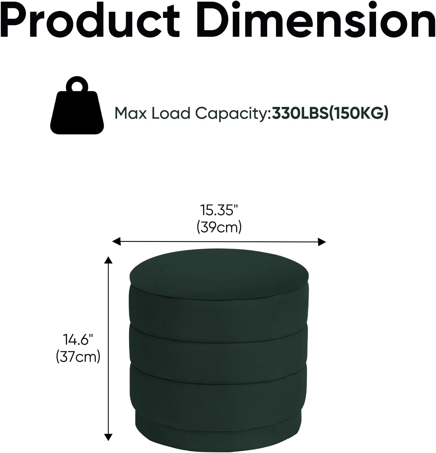 15.4" Round Velvet Storage Ottoman with Reversible Lid, Upholstered Circular Ottoman Footrest with Hidden Storage, Foldable Padded Footstool for Dorm Living Room & Bedroom, Bottle Green
