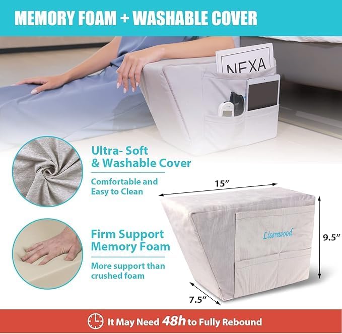 Arm Support Wedge Pillow - Reading & Back Pain Relief, Ergonomic Bed Pillow for Sitting Up, Acid Reflux, Post-Surgery, Gaming & Watching TV, High-Density Foam, Removable Washable Cover