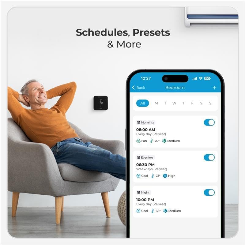 Breez Max Smart AC Controller | AHR Product of the Year WiFi Thermostat for Mini-Split, Window, Portable AC/Heat Pump | AI-Based Tech | Free App, No Subscription | Alexa, Google, IFTTT etc. (Black)